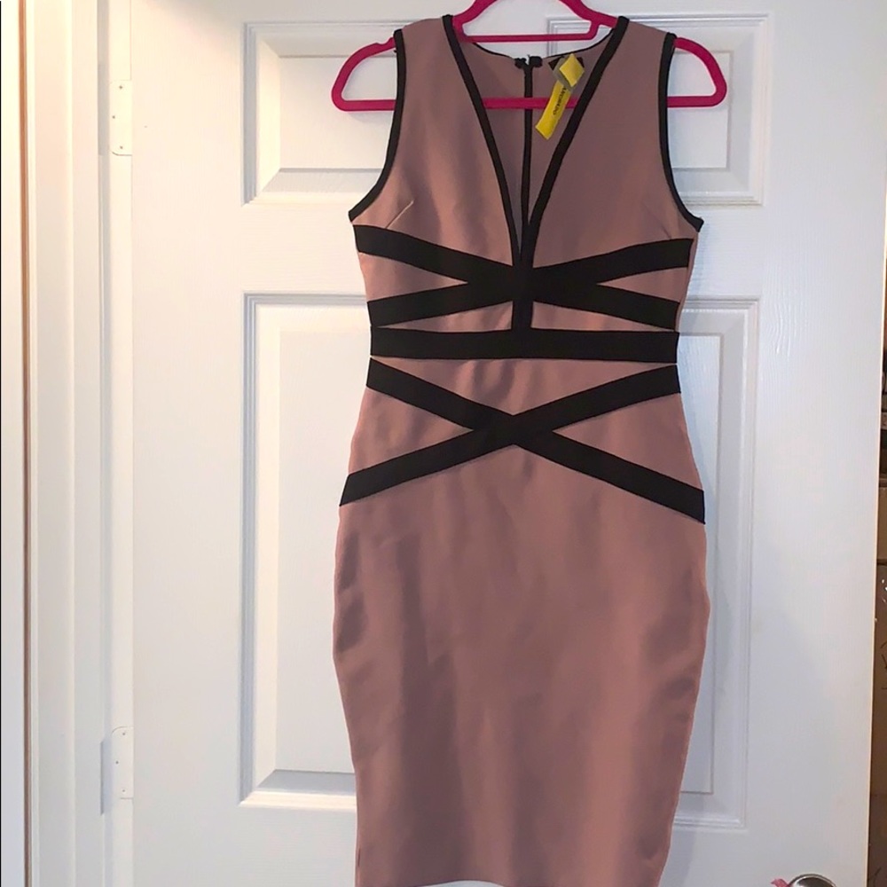 Black and Pink Fitted Midi Dress